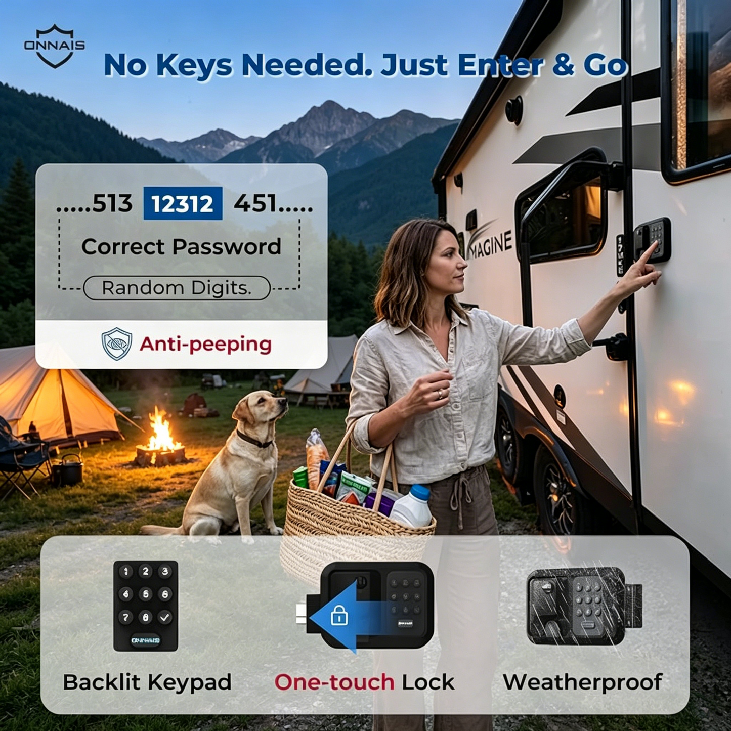 ONNAIS Full Metal RV Keyless Entry Door Lock with Password & Remote, Fits Most Trailers and 5th Wheels, Ideal Gifts for RV Owners