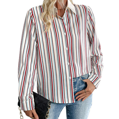 Striped Print Button-Up Office Shirt