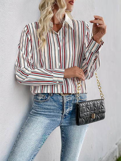 Striped Print Button-Up Office Shirt