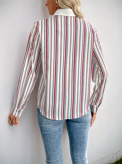 Striped Print Button-Up Office Shirt